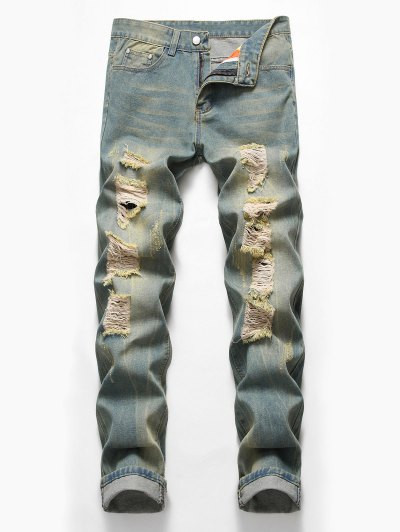 Zip Fly Design Ripped Jeans #jeans