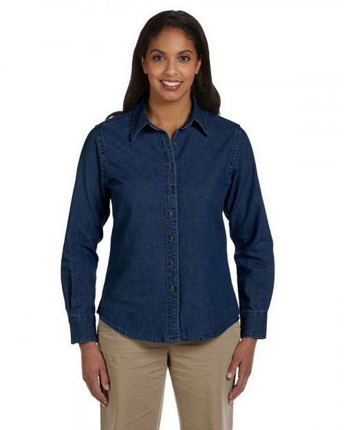 Harriton M550W Women's Long-Sleeve Denim Shirt - Dark Denim - S #denim