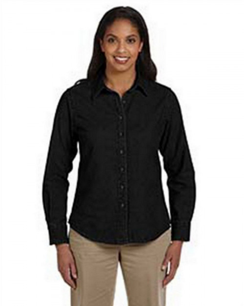 Harriton M550W Women's Long-Sleeve Denim Shirt - Washed Black - S #denim
