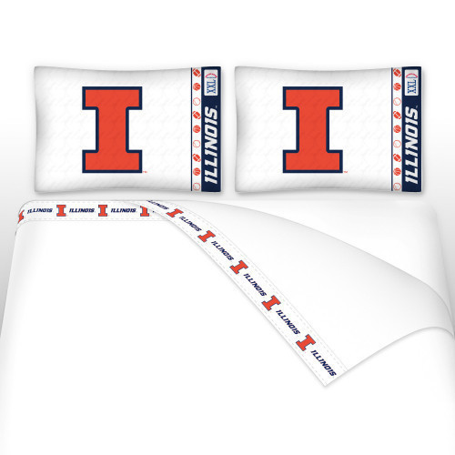 NCAA Illinois Illini full flat and fitted sheet, and two pillowcases #bed
