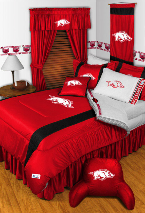 NCAA Arkansas Razorbacks twin flat and fitted sheet, and one pillowcase. #bed