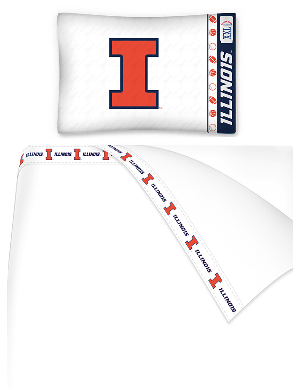 NCAA Illinois Illini twin flat and fitted sheet, and one pillowcase. #bed