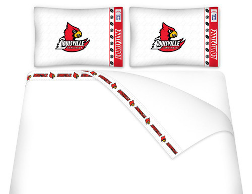 NCAA Louisville Cardinals full flat and fitted sheet, and two pillowcases #bed