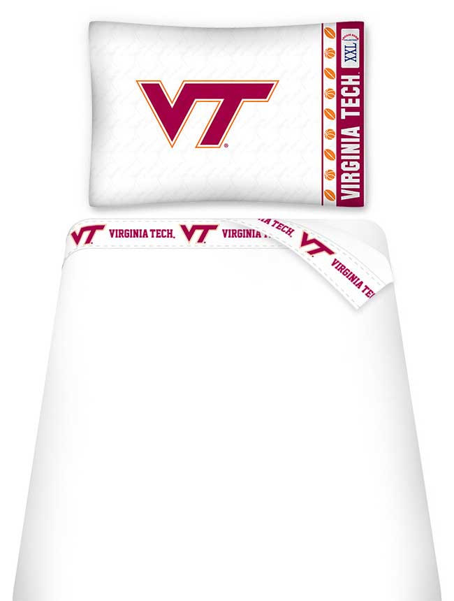 NCAA Virginia Tech Hokies twin flat and fitted sheet, and one pillowcase. #bed