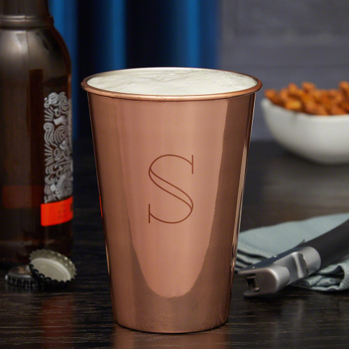 Consider yourself lucky that you've stumbled across this brilliant engraved stainless steel and copper glass. Made in the style of a traditional beer pint, these sturdy tumblers are perfect for craft brew, mixed drinks, or even iced tea. Made from 18/8 p #%20