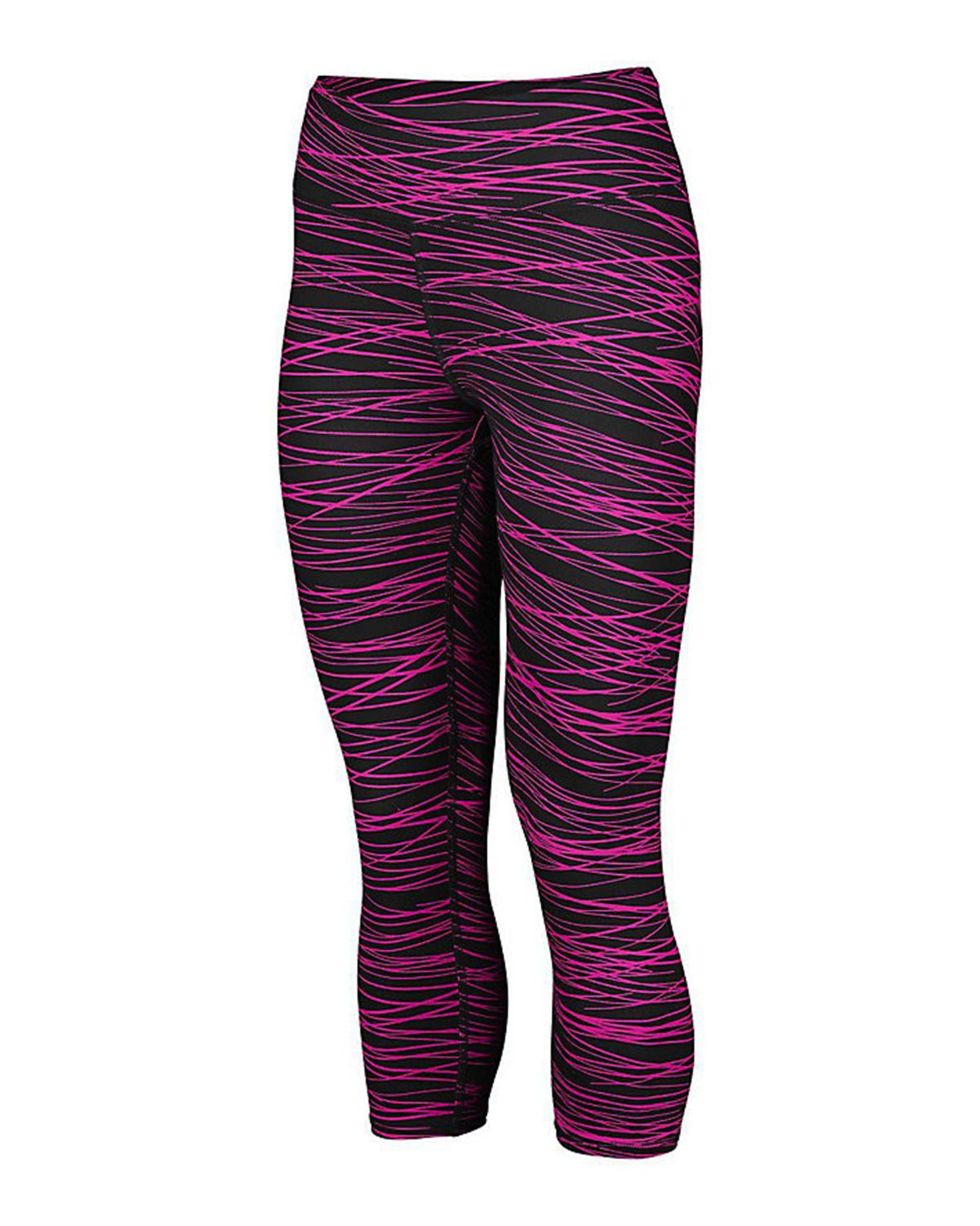 Augusta Sportswear 2628 Women's Hyperform Compression Capri - Black/ Pink Print - XS #capri