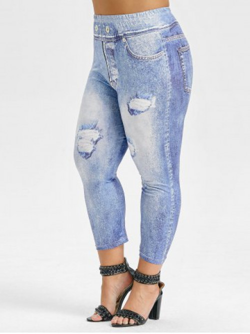 Ripped Jeans 3D Print Leggings #capri