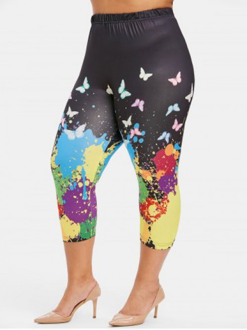 Plus Size Paint Splatter Print Leggings #capri