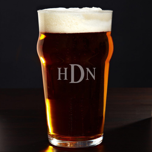 A handsome gift that will please any guy, our personalized pub glass is made out of high-quality glass and features a distinct bulge around the middle for improved grip while drinking (you know you need it!) and easy stacking ability in your cabinet or ho #%20