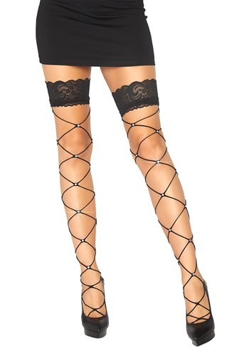 Accessorize your ringmaster look with the Women's Crystal Lace Top Thigh High Stockings. #lace